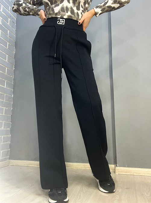 Брюки женские A-N 2746 талия на резинке шнурок шов впереди ровные от бедра черные, черный, L Киев - изображение 5