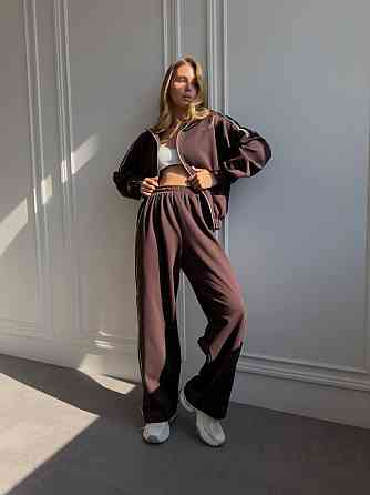 Жіночий стильний повсякденний костюм із тканини Lacoste Double Face Шоколад Одеса