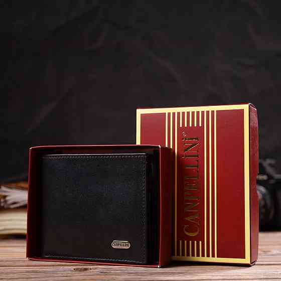 Классическое мужское портмоне из натуральной гладкой кожи CANPELLINI 21786 Черное Киев