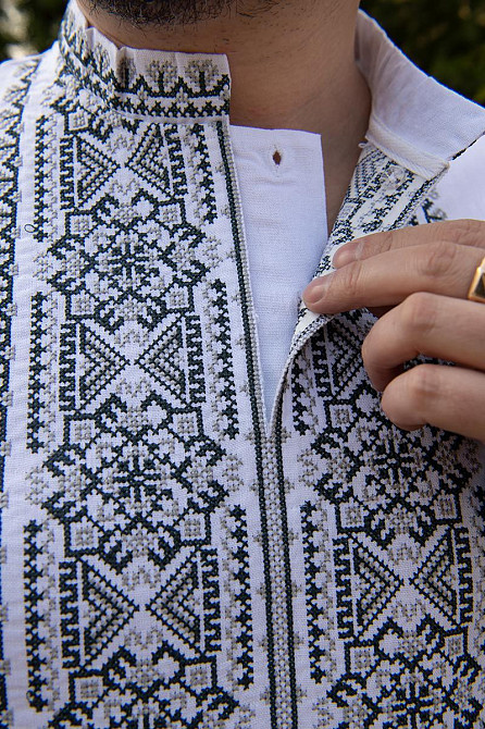 Вишиванка лляна чоловіча, довгий рукав, біла, (льон) топ Київ - фото 2