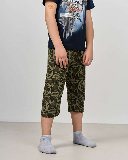 Комплект з капрі підлітковий Nicoletta — листя на шортах — Family look тато/син 89906 10-11, Синій Київ - фото 2