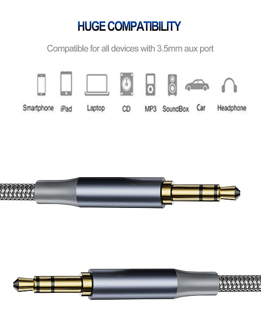 Аудиокабель AUX 3.5 мм Ploiwue 2 шт по 3 м, плетеный, для наушников, смартфонов, авто, ПК Киев - изображение 3