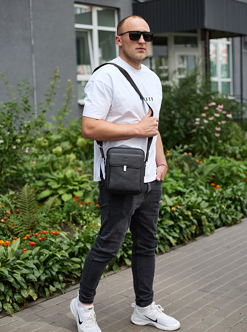 Чорна шкіряна чоловіча сумка-барсетка для щоденного використання Київ - фото 8