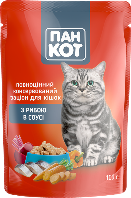 Влажный корм для кошек Пан Кот рыба в соусе 100 г Винница - изображение 1