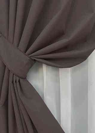 Комплект готових штор VR-Textil Льон блекаут № 1722ш Сіро-коричневий 115х270 см 2 шт (39-581) Київ