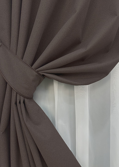 Комплект готових штор VR-Textil Льон блекаут № 1722ш Сіро-коричневий 115х270 см 2 шт (39-581) Київ - фото 5