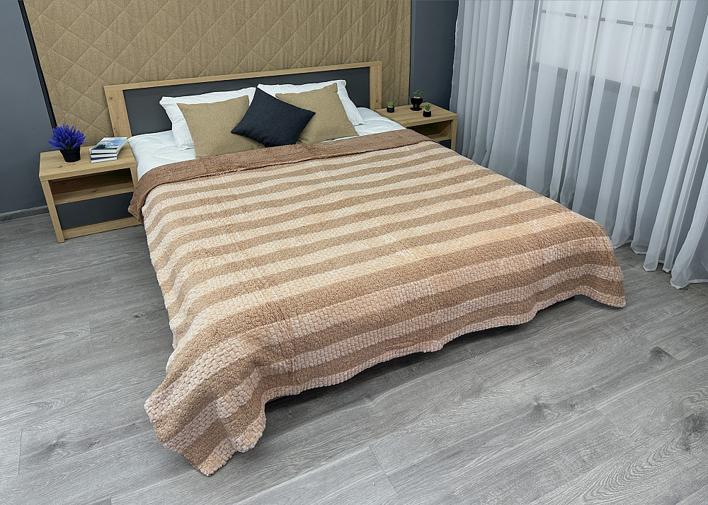 Плед 200х230 см (+-10см) Рогожка на овчині "Тедді" колір бежевий (87-295) Київ - фото 3