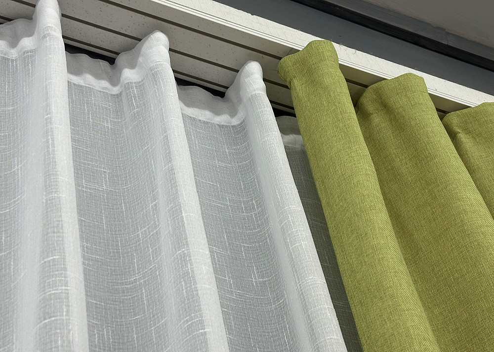 Комплект штор VR-Textil Лен Мешковина 200х270 2шт и Тюль 500х270 106-115т Оливковый с белым 71-025/6 Киев - изображение 8