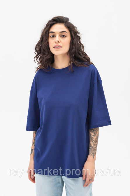 Набір футболок оверсайз жіночих 3 шт "U0104-Cream-Sky Blue-Navy Blue" Київ - фото 4