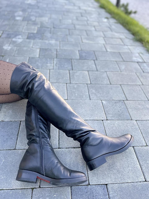 Nivelle Ботфорти зимові жіночі з натуральної шкіри чорні на низькому ходу, наповнювач хутро 300 Коломыя - изображение 1