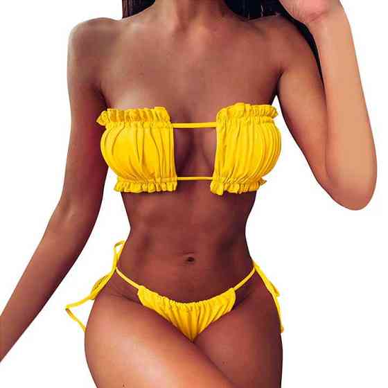 Купальник шторки на зав'язках S-M жовтий Вінниця