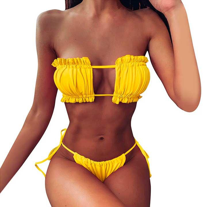 Купальник шторки на зав'язках S-M жовтий Вінниця - фото 1