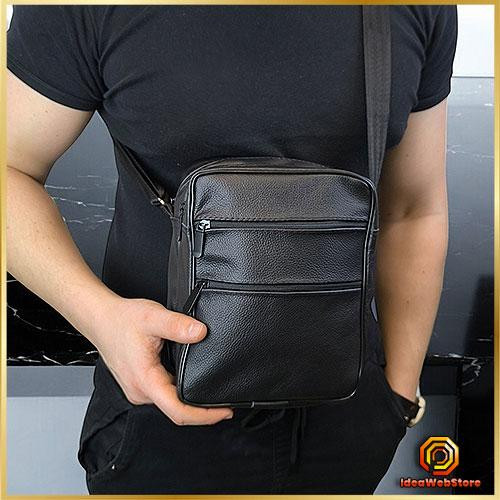 Шкіряний чоловічий месенджер чорний чоловічий Месенджер З Натуральної шкіри Київ - фото 1