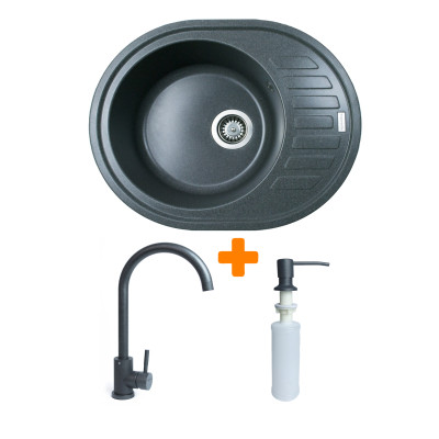 Мойка кухонная Adamant Ovum графіт + змішувач + дозатор (1824296900413) Вінниця - фото 1