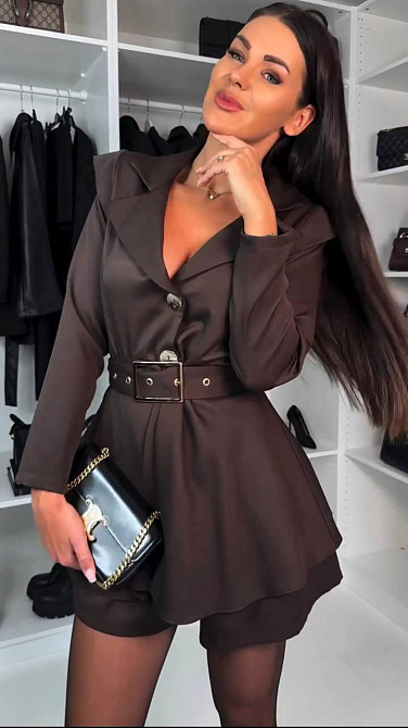 Женский классический мини комбинезон с длинным рукавом костюмка Шоколад, 42/44 Одесса - изображение 3
