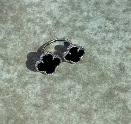 Van Cleef сережки, браслет, кільце / чорна емаль / біле золото UA 750 Одеса