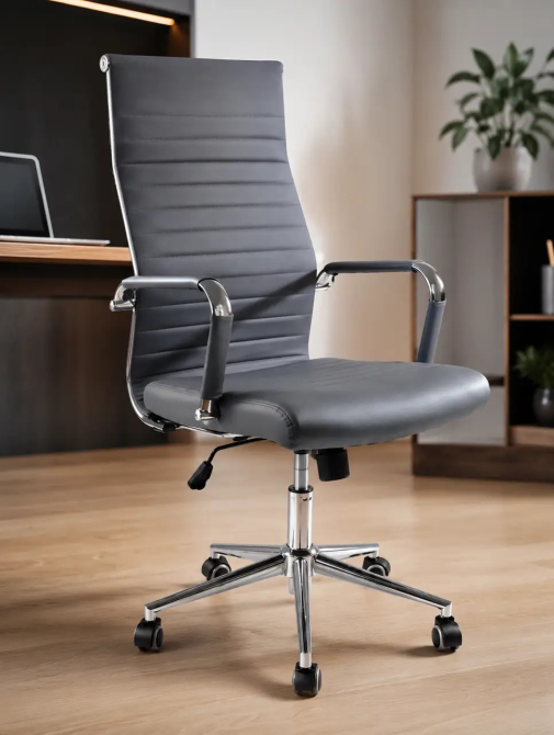 Офісне крісло комп'ютерне Tehforward Slim X Grey ергономічне з механізмом Tilt сіре екошкіра до 120 кг Київ - фото 2