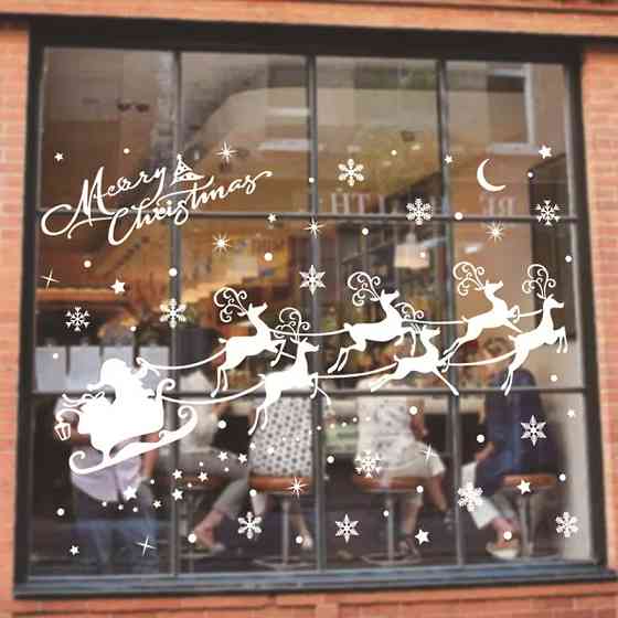 Новорічна наклейка на вікна Олені 65 на 85 см білий Київ