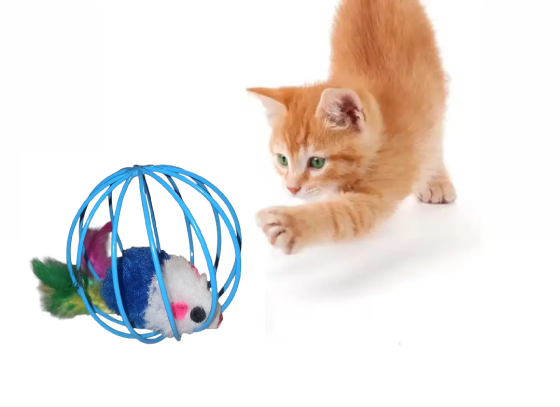 Мячик для котов мышонок погремушка в решетке 6 см синий Киев