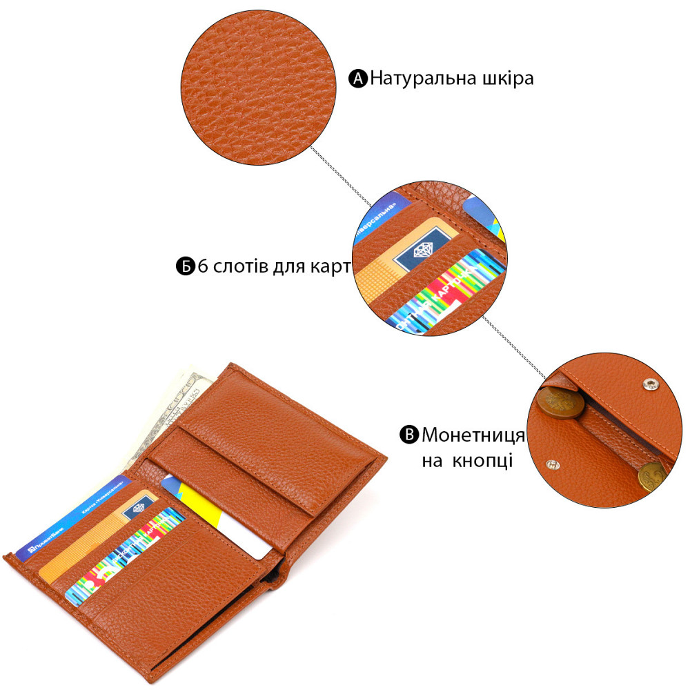 Стильный мужской кошелек вертикального формата из натуральной кожи Рыжий (CANPELLINI) Киев - изображение 8