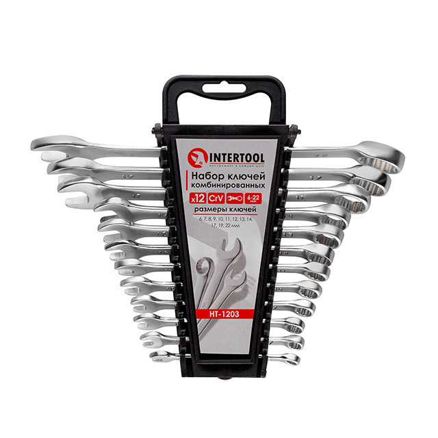 Набір ключів комбінованих, 12 шт., 6-22 мм, Cr-V INTERTOOL HT-1203 Київ - фото 1