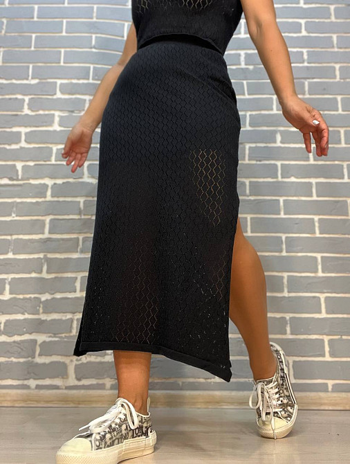 Костюм жіночий MINTAS 2468 спідниця з розрізом довга прозора з майкою ажурна в'язка one size чорний, чорний, one size Київ - фото 10