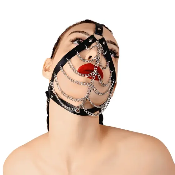 Маска з ланцюгами Art of Sex - Devon, натуральна шкіра, колір чорний Львів