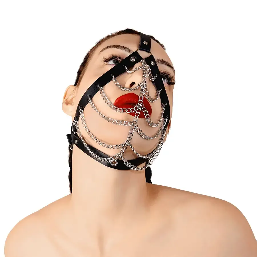 Маска з ланцюгами Art of Sex - Devon, натуральна шкіра, колір чорний Львів - фото 1