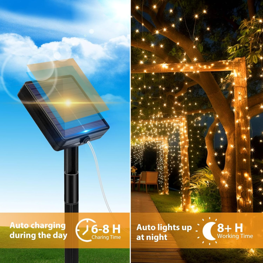 Сонячна LED-гірлянда Peasur 6 м 60 LED, теплий білий, 8 режимів, таймер, IP65, мідний дріт Київ - фото 3