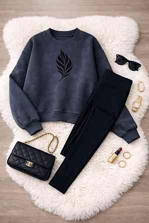 Женский стильный теплый костюм двойка (кофта + солодки) флис Графит, 46/48 Одесса