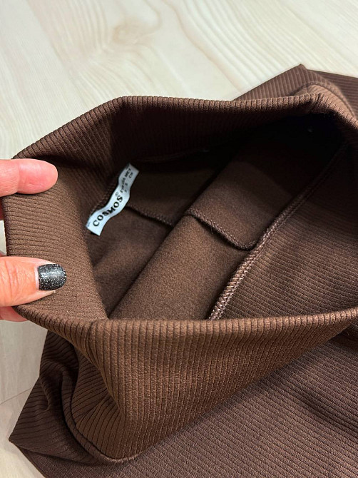 Лосины женские Cosmos 826 утепленые в рубчик на флисе с широким поясом коричневые, коричневый, 5XL Киев - изображение 14