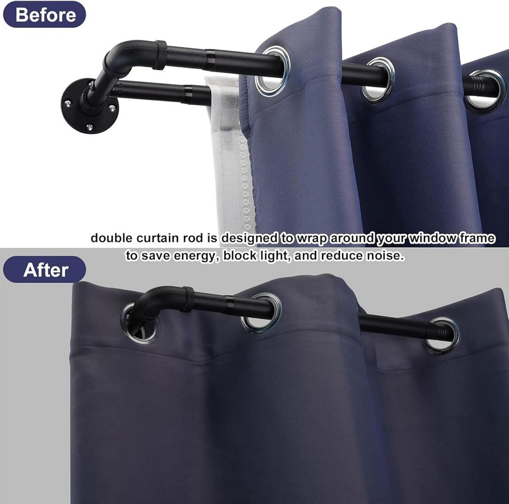 Дворядний карниз FLY HAWK 73-162 см, регульований, з фланцевими наконечниками, матовий чорний, з нержавіючої сталі Київ - фото 4