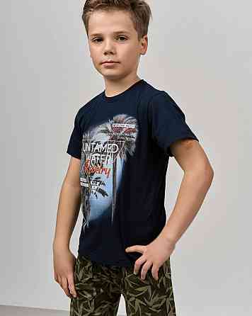 Комплект з капрі підлітковий Nicoletta — листя на шортах — Family look тато/син 89906 8-9, Синій Київ