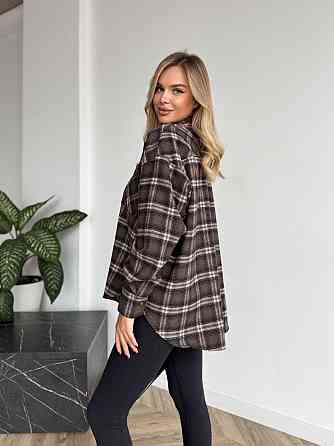 Женская рубашка в клетку oversize из турецкой фланели, коричневая, 42-44-46 Лубны