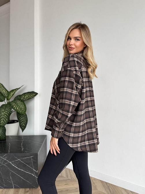 Женская рубашка в клетку oversize из турецкой фланели, коричневая, 42-44-46 Лубны - изображение 3