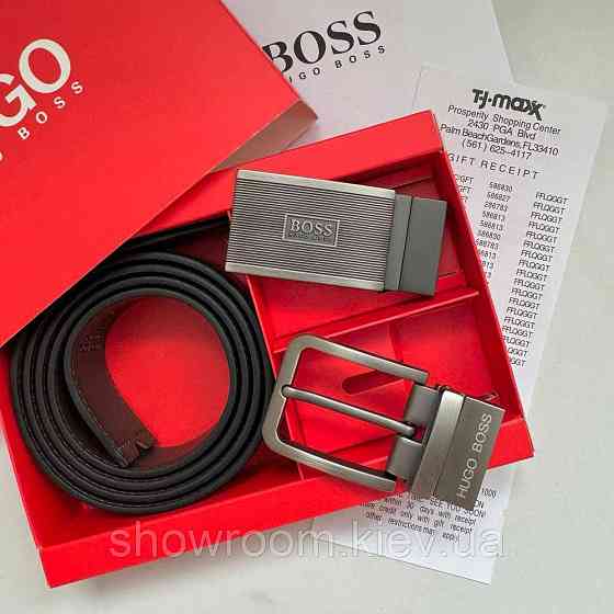 Чоловічий шкіряний ремінь із двома пряжками, подарункове паковання (218) Київ