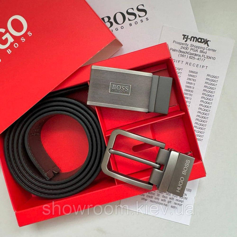 Чоловічий шкіряний ремінь із двома пряжками, подарункове паковання (218) Київ - фото 5