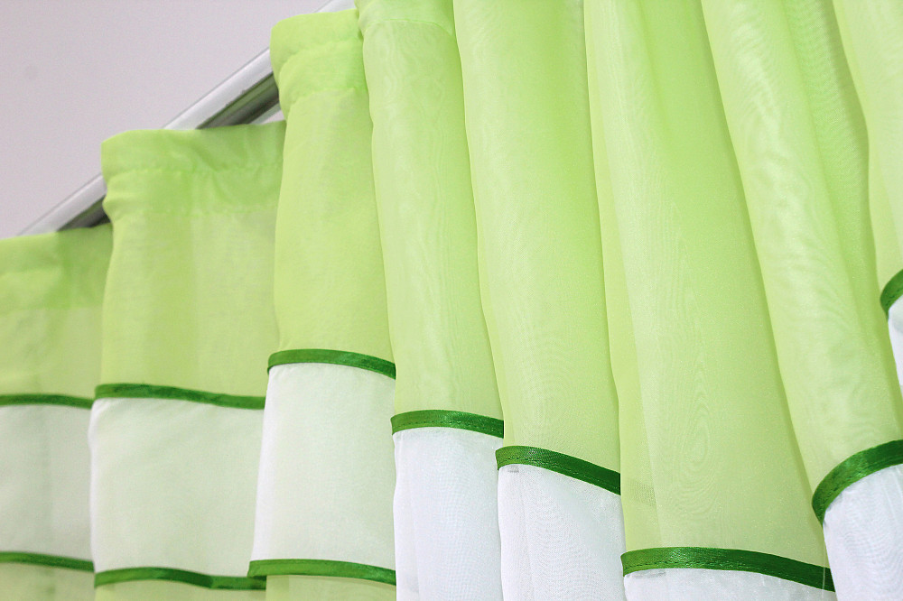 Кухонний комплект VR-Textil № 058к шторки і тюль з ламбрекеном салатовий з білим 270х170 см (50-497) Київ - фото 4