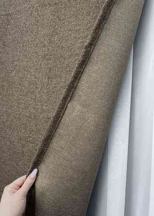 Комплект штор VR-Textil льон преміум ELEMENTA 100х270 2шт і Тюль 300х270 1864ш-115т сіро-коричневий з білим 71-070/1 Київ