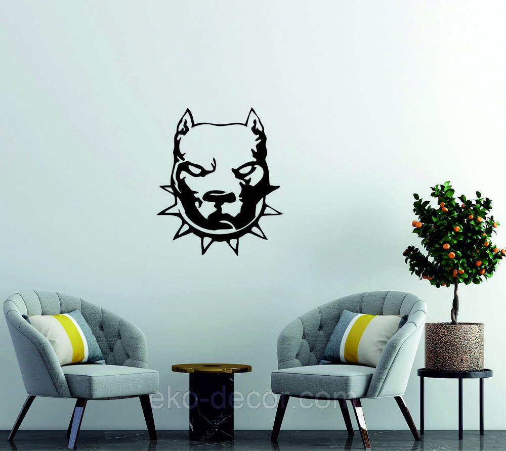 Декоративное настенное Панно «Питбуль», Декор на стену 70*59 см, Черный Киев - изображение 1