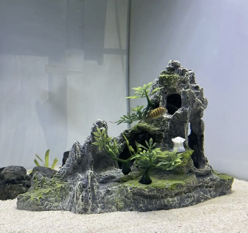 Декор для акваріума Скала акваріумний пейзаж розмір 17 на 22 на 9 см смола зелений З ДЕФЕКТОМ Київ - фото 5