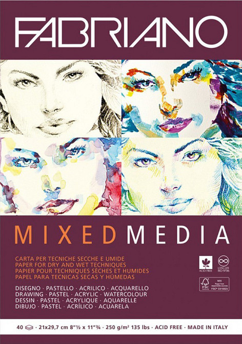 Склейка для змішаних технік Mixed Media А4 250 г/м2 40 л Fabriano Київ - фото 1