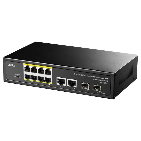PoE-комутатор 12-портовий некерований Cudy GS1010PS2 гігабітний з 8 портами PoE+, 120W (73-00541) Київ