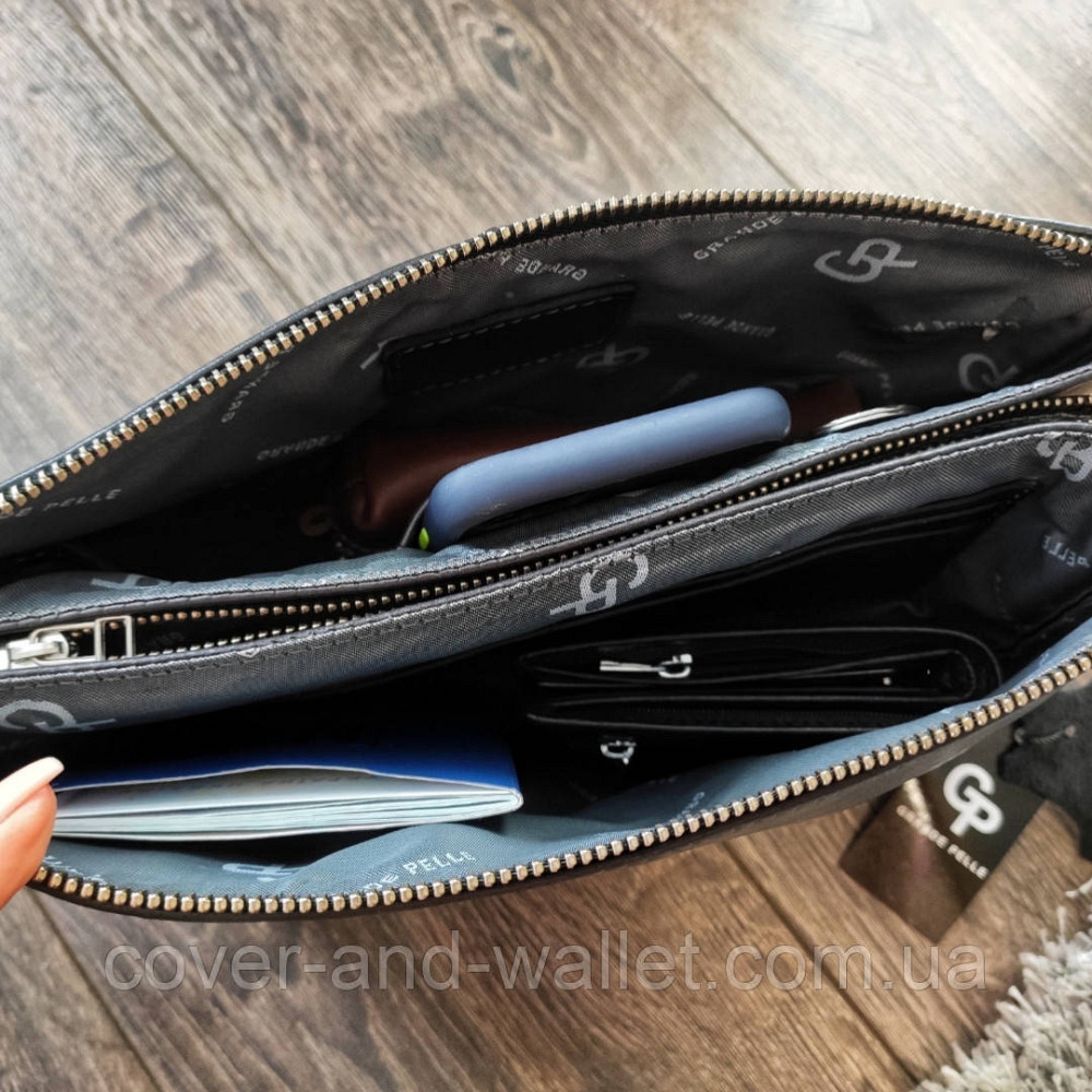 Мужская барсетка клатч на молнии из гладкой кожи черного цвета Grande Pelle 705610 Киев - изображение 3