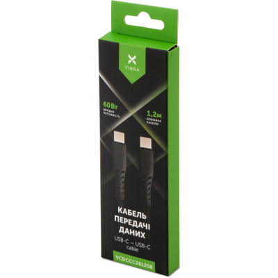 Дата кабель USB-C to USB-C 1.2m 60W Silicon Black Vinga (VCDCCC2612SB) Винница - изображение 5