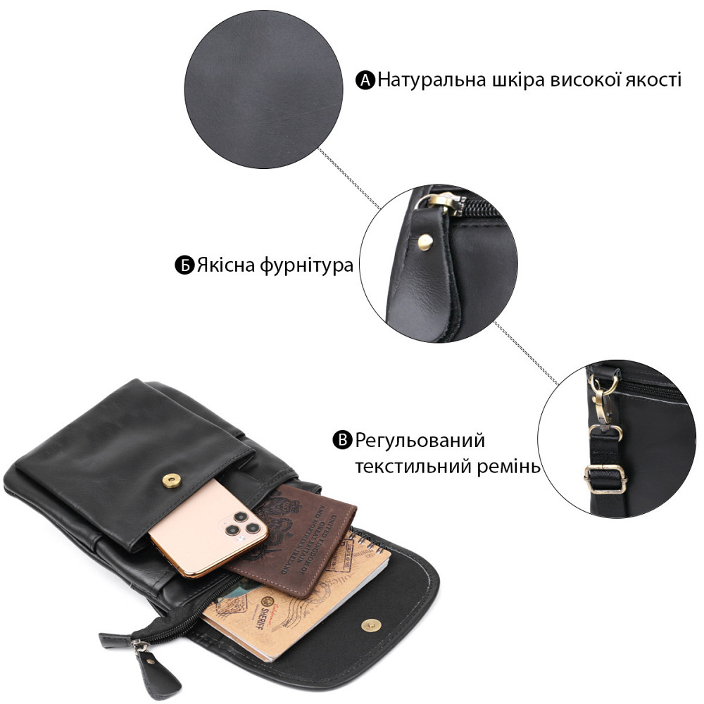 Шкіряна невелика сумка через плече Чорний (Vintage) Київ - фото 9