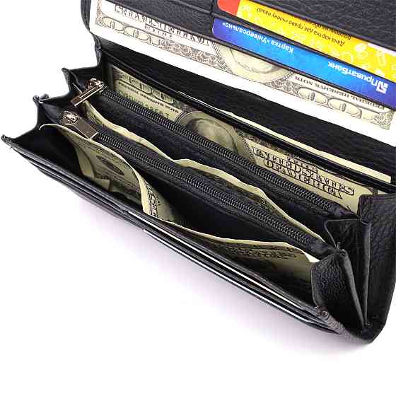 Жіночий вертикальний гаманець із натуральної шкіри Чорний (ST Leather) Київ