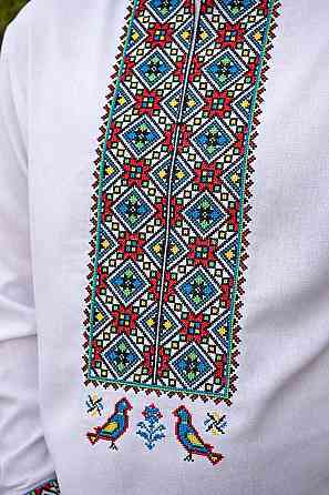 Вишиванка чоловіча, лляна, з довгим рукавом, біла, лен  - , топ Київ