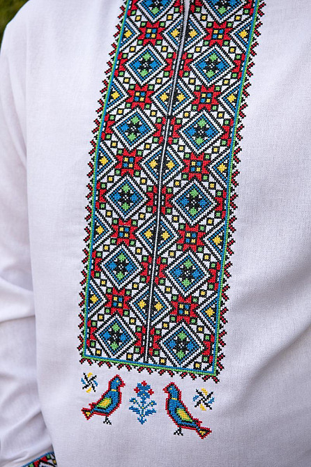 Вышиванка мужская, льняная, с длинным рукавом, белая, лен   , топ Киев - изображение 2