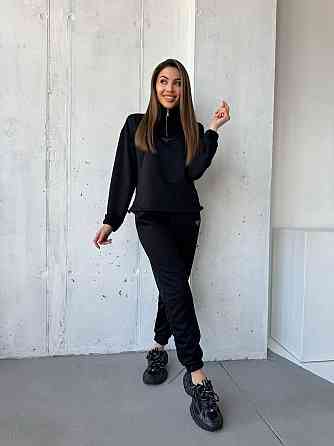 Жіночий повсякденний костюм-двійка: кофта та штани двохнитка-петля Чорний, 44 Одеса